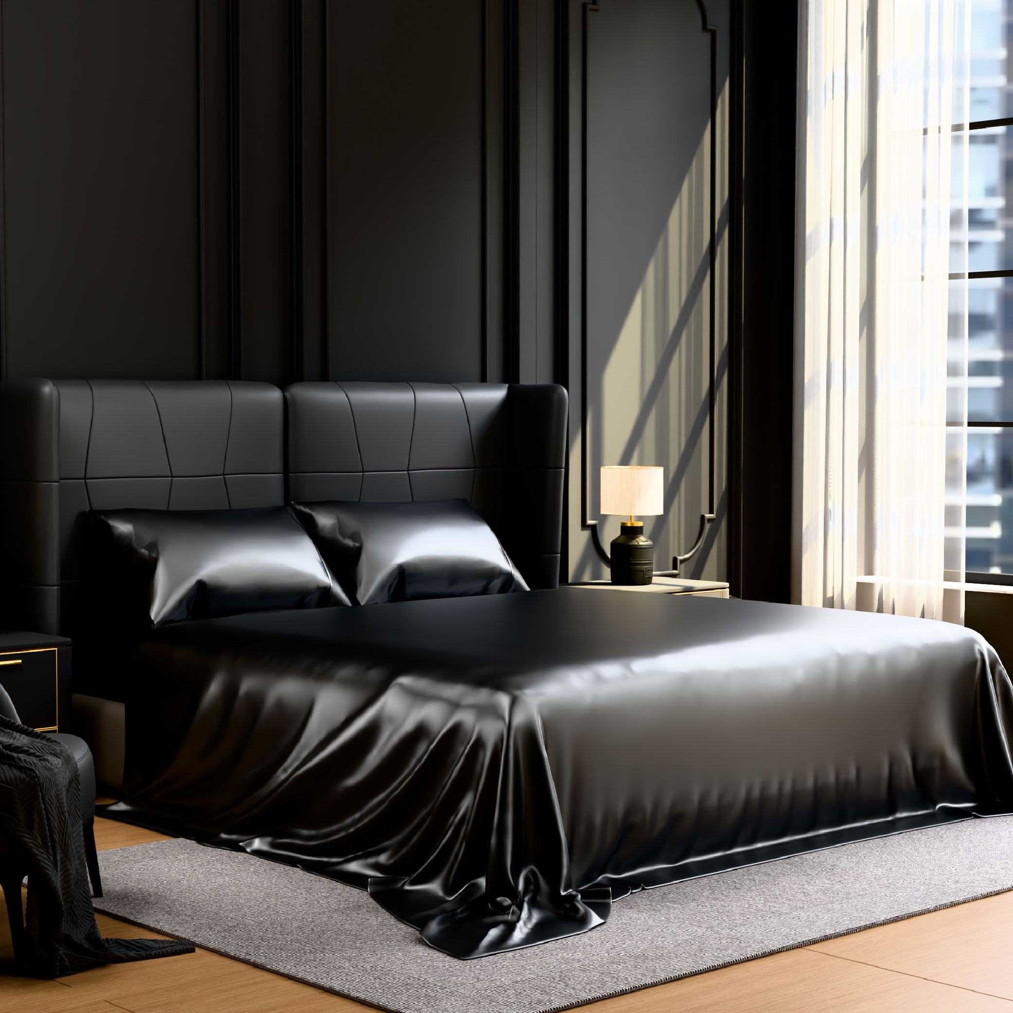Satin Bed Sheets, Full Size Sheets Set, 4 Pcs Silky Bedding Set With 15 Inches Deep Pocket For Mattress (Full, Black)_voghion.com